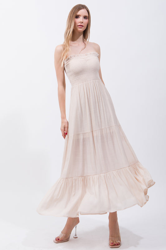 Elegant Strapless Maxi Dress - Eggshell