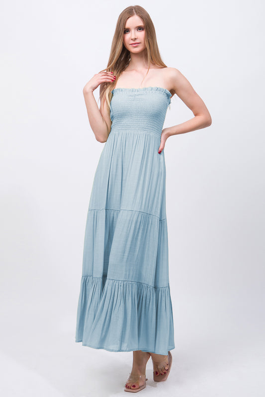 Elegant Strapless Maxi Dress - Blue