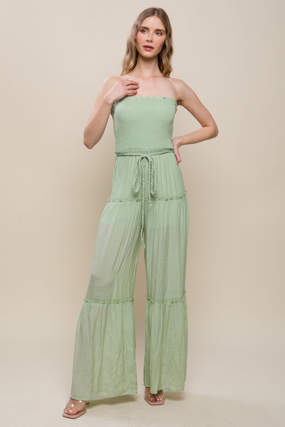 Classy Sleeveless Ruffle Jumpsuit - Green