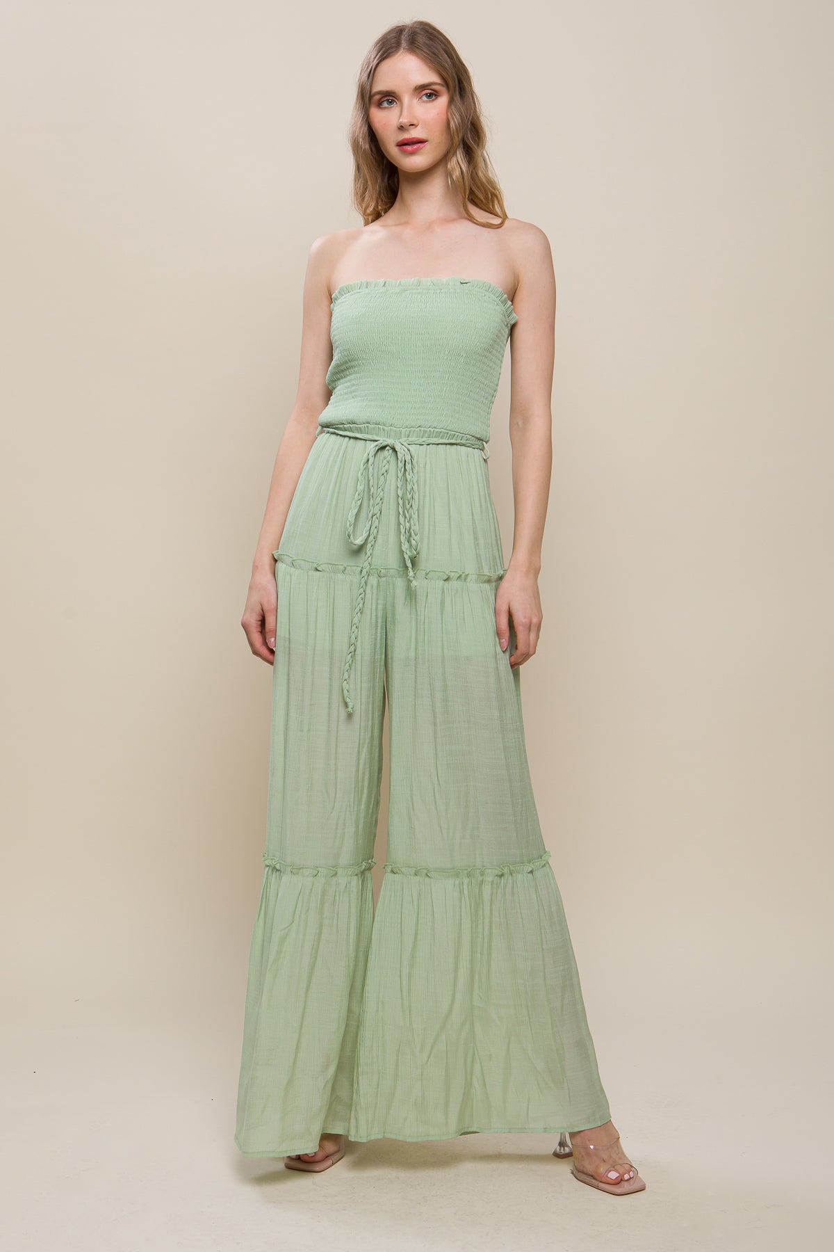 Classy Sleeveless Ruffle Jumpsuit - Green