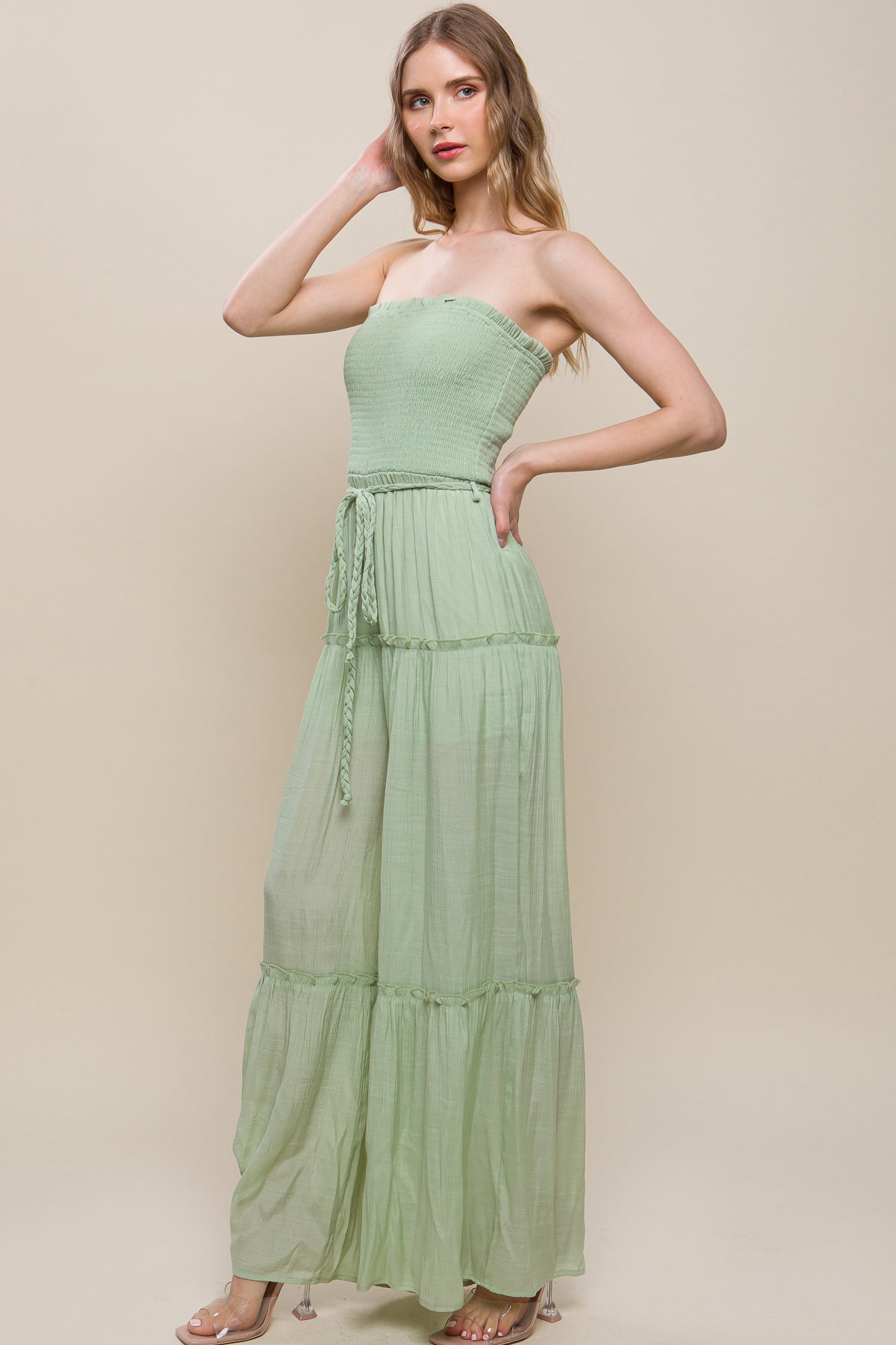 Classy Sleeveless Ruffle Jumpsuit - Green