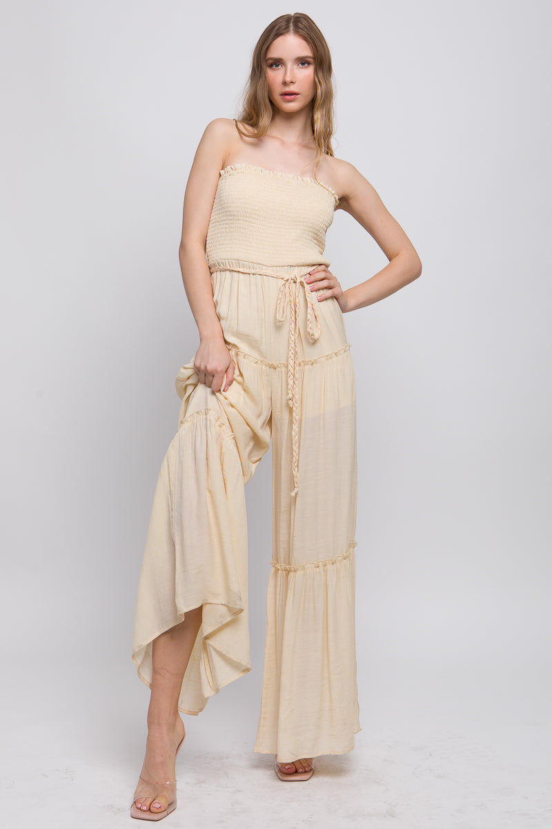 Classy Sleeveless Ruffle Jumpsuit - Tan