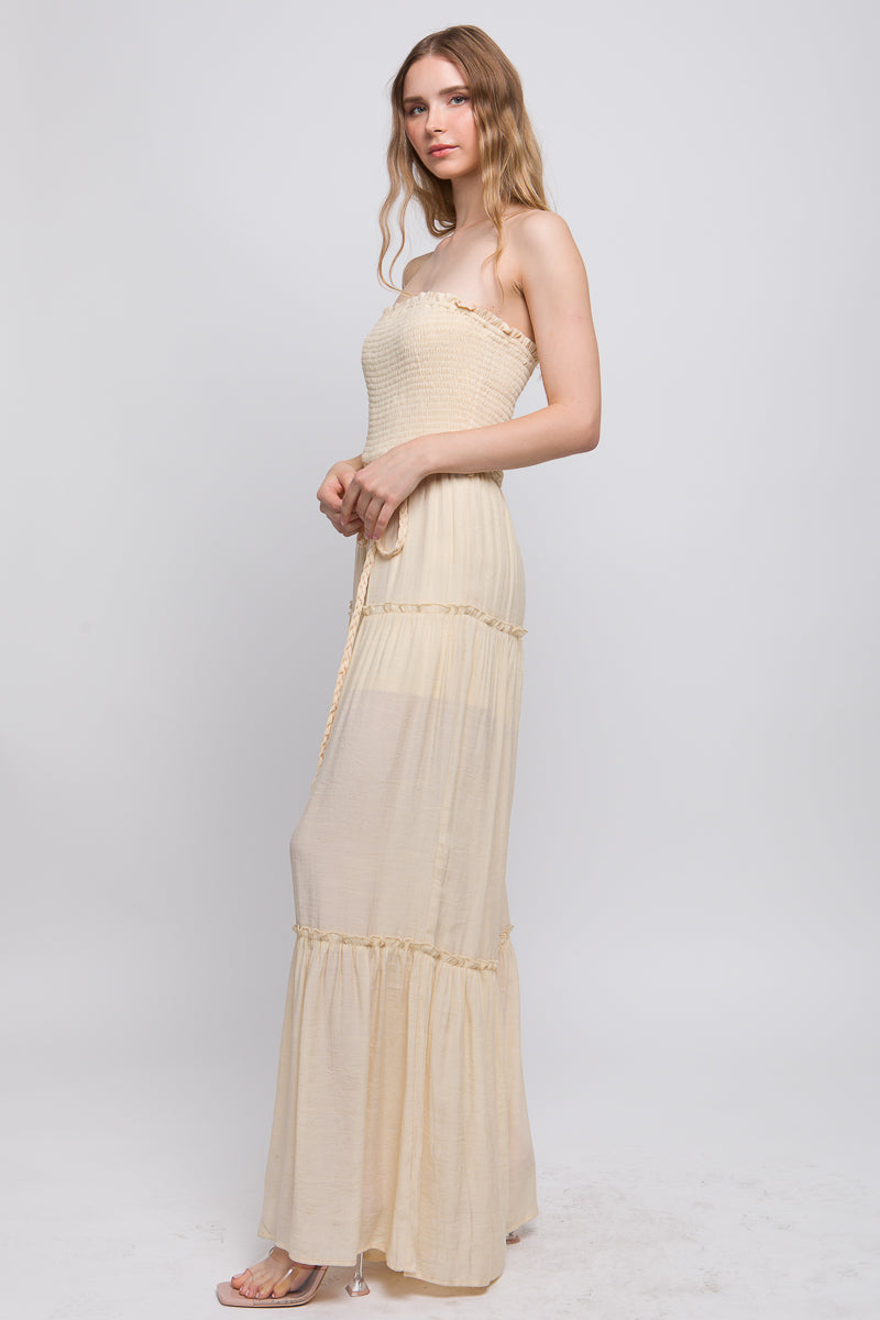 Classy Sleeveless Ruffle Jumpsuit - Tan